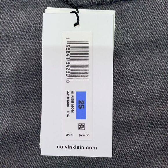 Calvin Klein Black Vintage Destructed High Rise Mom Ankle Jeans 25 - Picture 8 of 11